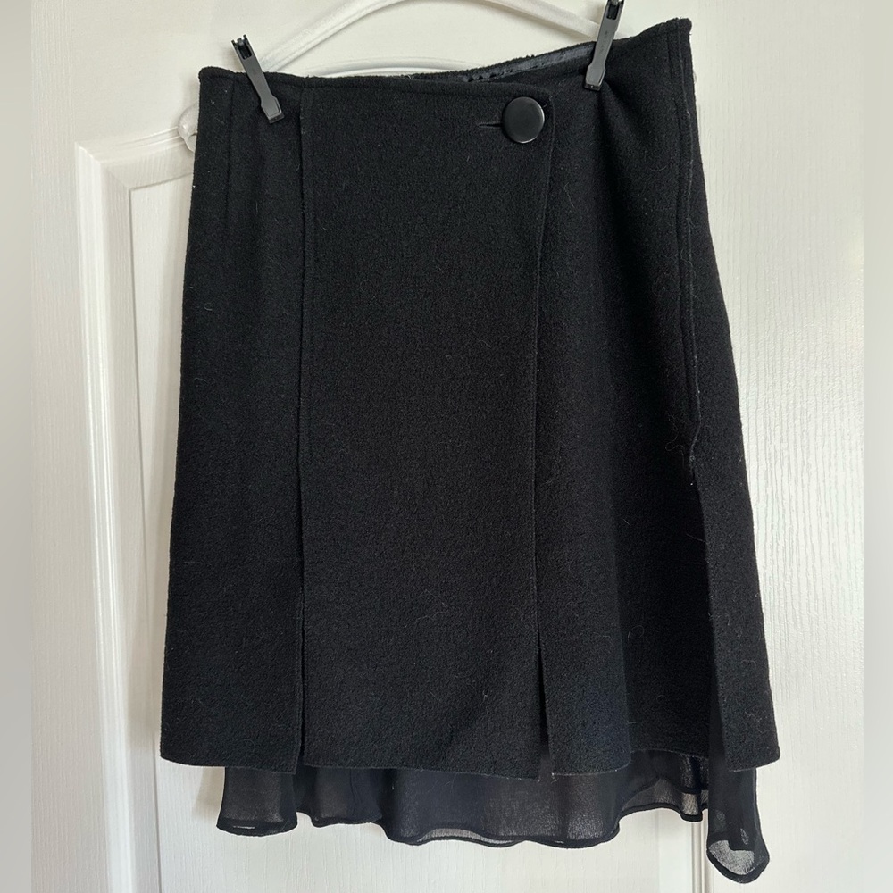 Bosca Boiled Wool & Chiffon Wrap Skirt